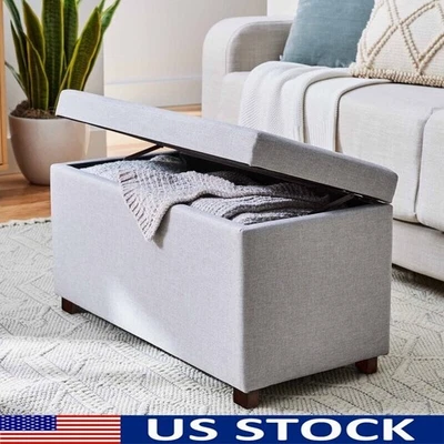 Hinged Storage Ottoman Soft Close Lid Rectangle Bench Organizer Indoor New - Image 1 of 4