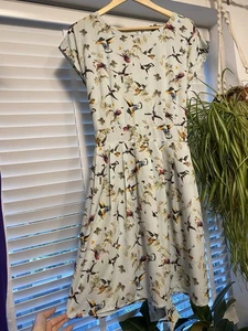 Bird & Flowers Dress, Peacocks. Size 16, Pale Blue. - Picture 1 of 5
