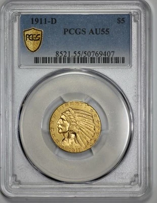 1911-D $5 Gold Indian PCGS AU 55 Half Eagle - Image 1 of 4