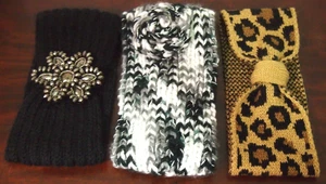 3 diademas de invierno de punto ancho: negro; gris, blanco y negro; camel, marrón y negro - Imagen 1 de 5