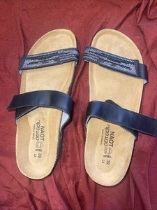 Sandalias de cuero con cama de corcho Naot talla 39 (8-8,5) con correa en el dedo del pie Bling nuevas - Imagen 1 de 7