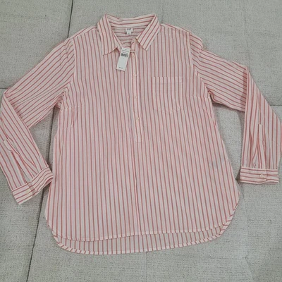 NUEVA Camisa Gap Medio Botón Cuello Mujer Grande Coral Rosa Rayas Novio Foto 1 de 4