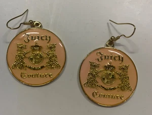JUICY COUTURE EARRINGS! - RARE VINTAGE PINK DISC DANGLES WITH THE LOGO ON ENAMEL - Picture 1 of 24
