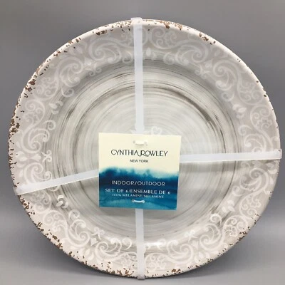x6 Cynthia Rowley Gray Melamine Dinner Plate Set Rustic Medallion Swirl Tuscan - Image 1 of 4