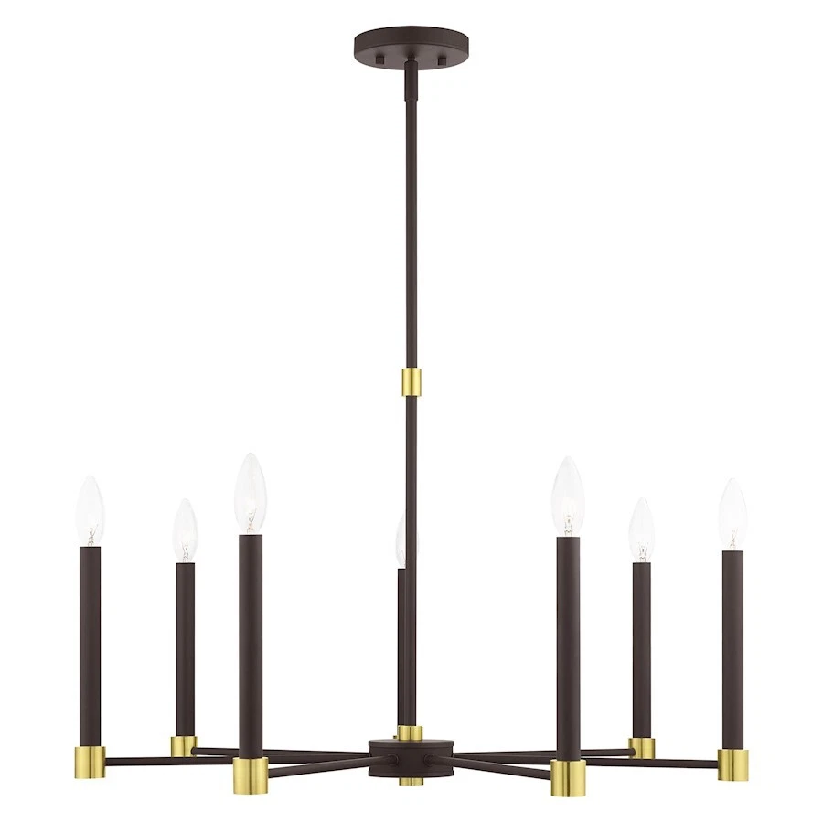 Lámpara de araña Livex Karlstad 7 luces, bronce con detalles de latón satinado - 46887-07 Foto 1 de 1