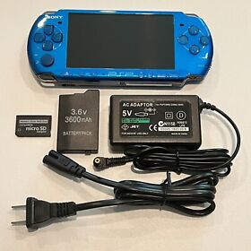 VIBRANT BLUE PSP 3000 System w/ Charger, Battery, 64gb Memory Card Bundle Import