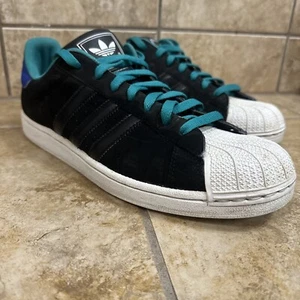 Adidas Superstar Limited Edition Black Suede Aqua Blue Mens Size 12 MS-4 - Picture 1 of 13