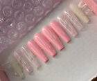 hand painted false nails coffin long  Baby Pink Marble Nail Caviar With Glue