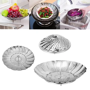 21/23/26CM Steam Vegetable Basket Folding Steamer Stainless Steel Tray Mesh Cook - Picture 1 of 15