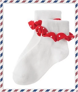 NWT 8 & Up Gymboree WISH YOU WERE HERE White Cotton Anklets Red RUFFLE Polka Dot - Picture 1 of 2