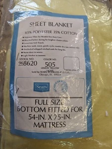 Manta sábana SEARS DE COLECCIÓN amarilla tamaño completo ajustada de algodón cepillado 54 x 75" nueva con etiquetas - Imagen 1 de 6
