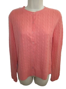 Geneva 100% Cashmere Coral Cable Knit Crew Neck Cardigan Sweater L May fit M - Picture 1 of 4