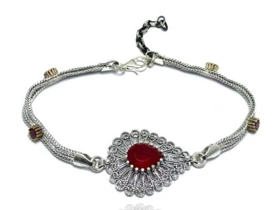 Handmade Filigree Bracelet Jewelry Made of 925 Sterling Silver, Telkari Bracelet - Image 1 of 2