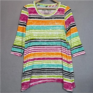 Onque Casuals Stripe Tunic Top M Colorful Textured Soft Retro Y2K Artsy Everyday - Picture 1 of 6
