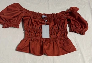 Blusa para mujer Antonio Melani XS ladrillo ángel satén manga abullonada hombro nuevo - Imagen 1 de 8
