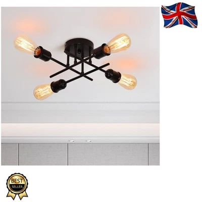 Energy Efficient Industrial Semi Flush Mount Light - Modern Black Chandelier - Image 1 of 4
