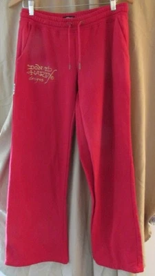 Calça de Moletom Ed Hardy Vermelha Média 32-38" Cintura 39" Longa 31" Costura Interna - Imagem 1 de 4