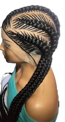 Peruca trançada. Tranças longas jumbo Cornrow. Tranças de limonada de renda completa com cabelo de bebê - Imagem 1 de 4