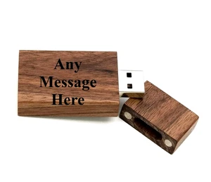 Personalised Wooden 16GB USB Flash Drive Custom Name Memory Stick Wedding Gift - Afbeelding 1 van 6