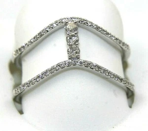 Natural Round Diamond 2 Row Long Cluster Lady's Ring Band 14k White Gold .32Ct - Picture 1 of 7