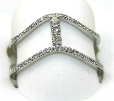 Anillo de dama con racimo largo de diamantes redondos naturales de 2 filas de oro blanco de 14 k de 0,32 quilates Foto 1 de 4