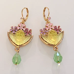 KIRKS FOLLY SIGNED ADORABLE ANGEL EARRINGS WITH CRYSTAL DROP DANGLES EARRINGS - Picture 1 of 12