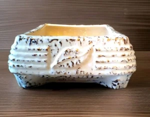 VINTAGE KERAMIK WEISSGOLD ÜBERTOPF BLÄTTER HOLLYWOOD REGENCY MID CENTURY - Bild 1 von 12