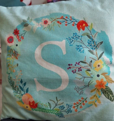 ALMOHADA TURQUESA CÍRCULO FLORAL CON S EN EL CENTRO BOHO 16,5 X 16,5 COJÍN Foto 1 de 4