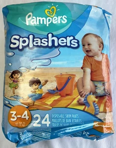 Pañales de natación desechables Pampers Splashers talla 3-4, 24 unidades nuevo stock antiguo - Imagen 1 de 1