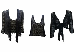 Mujeres Malla Crochet Encogerse de hombros Chaleco Top Festival Boho Hippie Talla Libre 8-18 AZUL MARINO - Imagen 1 de 7