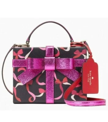 Kate Spade Wrapping Party Gift Box Crossbody Black Pink Leather Ribbon NWT K4671 - Image 1 of 4