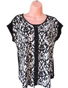 Diana Belle Short Sleeve Black Beige Top Blouse Size S - Picture 1 of 6