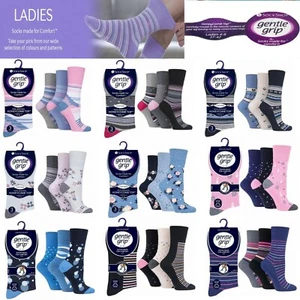 Socks Grip Gentle Ladies 4-8 Size Pack Non Elastic Diabetic Top Cotton shoe Soft - Picture 1 of 6
