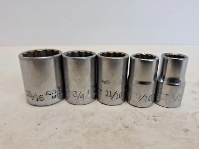 Craftsman 1/2 Drive 12pt SAE Sockets, 15/16 3/4, 11/16, 9/16, 1/2, USA Made VV - Image 1 of 4