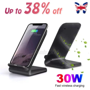 30W Fast Wireless Charger Stand Dock For Apple iPhone Samsung Android Phone - Picture 1 of 16