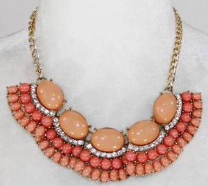 Gargantilla color coral abanicos con diamantes sintéticos 17 pulgadas cadena collar de moda - Imagen 1 de 3