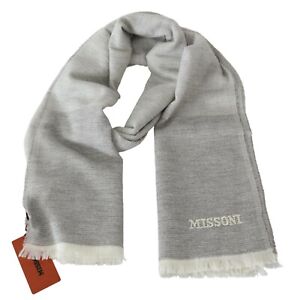 MISSONI Scarf  Beige 100% Wool Unisex Neck Wrap Fringes Logo 180cm x 64cm $340