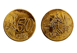 FRANCE 50 Euro Cent 1st map Coin Date 2001 Fifteen Nations of European Union VG+ - Picture 1 of 1
