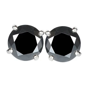 6.00Ct Round Shape 100% Natural Jet Black Diamond Studs In 925 Sterling Silver - Picture 1 of 8