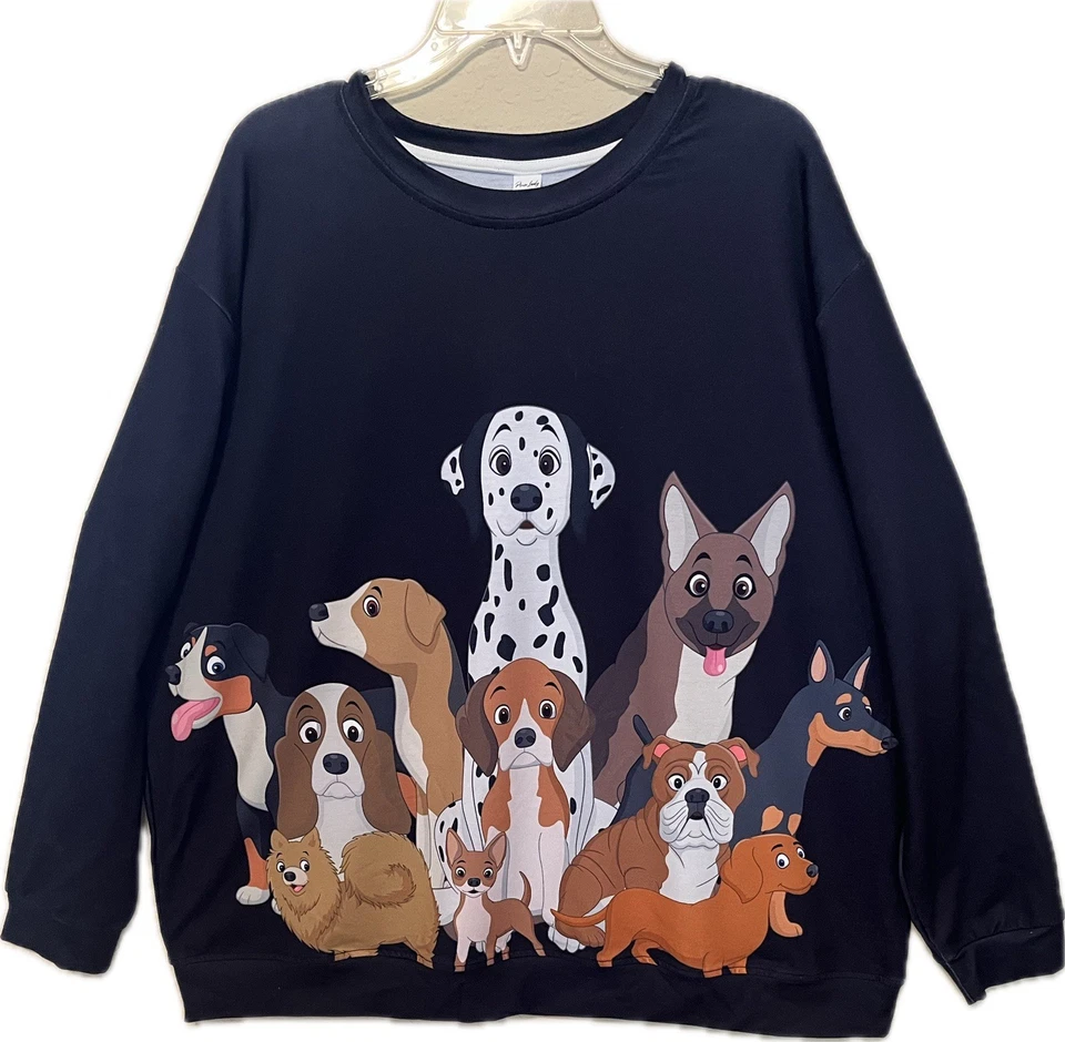 0099 Disney Dogs Pixy Dama y Vagabundo Mujer’s Sudadera Negra Talla 2X Foto 1 de 4