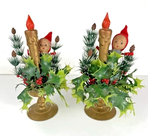 De Colección 2 Velas de Navidad Elfo Pixie Plástico Acebo Bayas Hong Kong Centro de Mesa - Imagen 1 de 10