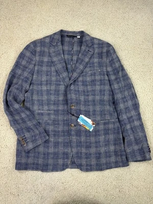 Abrigo deportivo Robert Graham para hombre 42R azul a cuadros lana lino blazer chaqueta Macchio Foto 1 de 4
