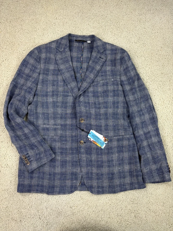 Abrigo deportivo Robert Graham para hombre 42R azul a cuadros lana lino blazer chaqueta Macchio Foto 1 de 4