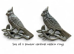 Set Of 2 Vintage Pewter Cardinal Napkin Ring Holders Excellent - Picture 1 of 4