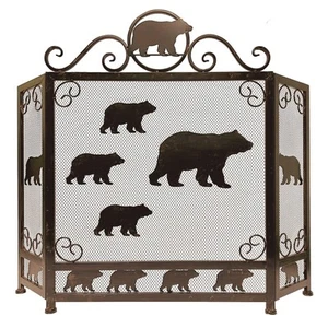 3-Panel Fireplace Screen Decorative with Sloth of Bears Design - Stand Alone ... - Picture 1 of 7