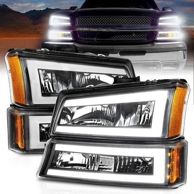 Clear Lens Crystal Headlight Set for 2003-2006 Chevrolet Silverado 3500 [Black] - Image 1 of 4