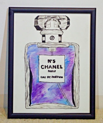 Arte Pop Moderno - Litografía y Acuarela Enmarcada - Botella Chanel Nº 5 - Clásico Años 2010 Foto 1 de 4