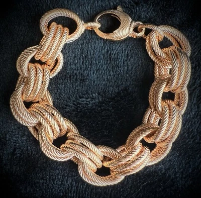 NIB Rose Gold Tone Bronze Triple Oval Textured Link Heavy Chain Bracelet 7.5 - Image 1 of 4