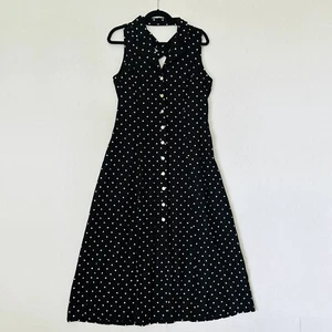 Vintage 90s Sheri Martin Dress Womens 12 Black White Polka Dot Sleeveless Maxi - Imagen 1 de 7