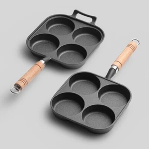 Cast Iron Kitchen Egg Dumpling Pan 4-Hole Omelette Kitchen Frying Pan Nonstick - Picture 1 of 16